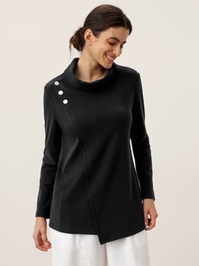 Lenzing Modal® Mock Neck Buttoned Stretch Top ZARIA - Charcoal Black / XXL