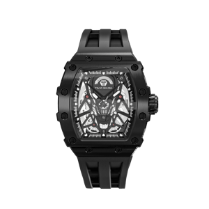 TSAR BOMBA Elemental Series All Black Luxury Men's Automatic Watch 閳ワ拷Skeleton Mechanical Dial, Stainless Steel Bezel, Sapphire Crystal, Stainless Steel Case, Fluoroelastomer Strap, 50M Water-Resistant, A+ Lume