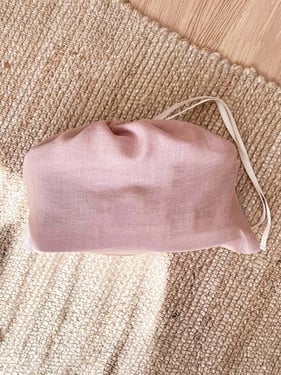 100% Linen Solid-Color Drawstring Storage Bag - Cherry Blossom / One Size