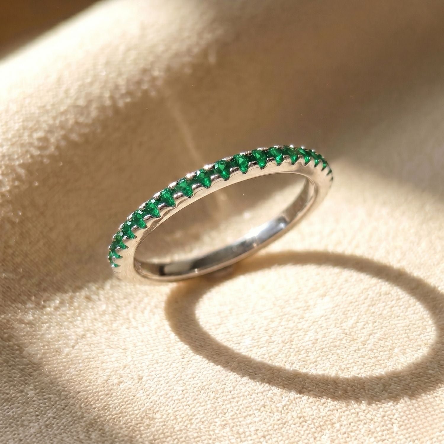 Emerald May Birthstone Crystal Sterling Silver Ring - P