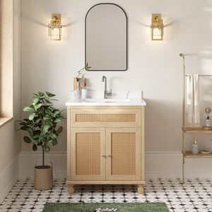29.9" Freestanding Bathroom Vanity With Sink Sintered Stone Top with Ceramic Vessel Sink & Drawer