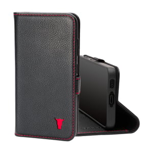 Galaxy S23 FE Leather Case (with stand function) - Black with Red Detail