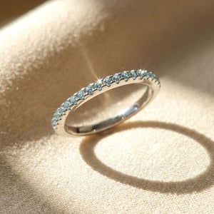 Aquamarine Moissanite Crystal Sterling Silver Ring - P