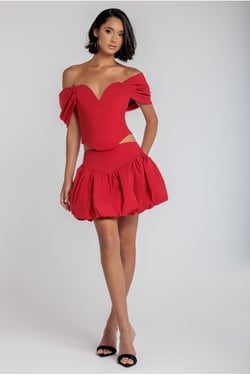 Goddiva Bengaline Balloon Mini Skirt - Red
