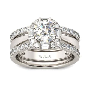 Jeulia Halo Round Cut Sterling Silver 3PC Ring Set