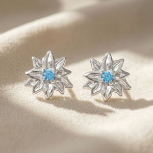 Turquoise December Birthstone Holly Birthflower Sterling Silver Stud Earrings
