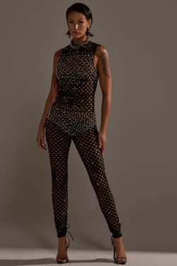 AKIRA Could Never Be Me Beaded Mesh Jumpsuit | Black | Size 2X