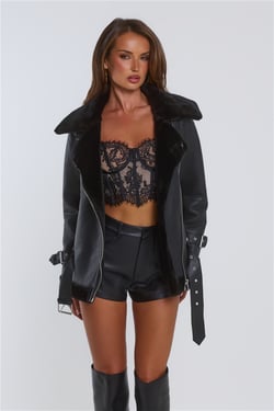 Whispers In The Dark Faux Leather Fur Jacket Black
