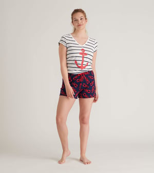 Navy Lobster Women's Cotton Sleep Shorts