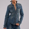 AKIRA Glamour Studded Button Down Denim Top | Size Small