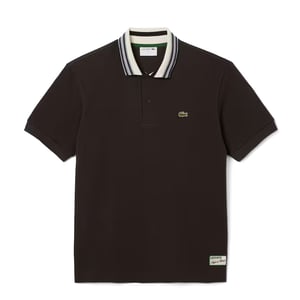 Lacoste French Made Classic Fit Stripe Collar Polo Shirt Brown