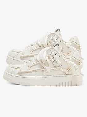 Rubber Sole Contrast Color Destruction Tassel Sneakers - 2356 - White / 44