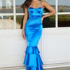 Exquisite Evening Satin Maxi Dress Blue