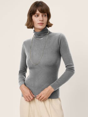 100% Extra-Fine Merino Wool Turtleneck Knit Sweater JOLENE - Charcoal Grey / L