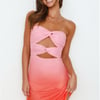 Long Text Strapless Mesh Mini Dress Pink