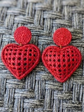 Heart Handwoven Iraca Palm Earrings - Red