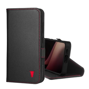 Galaxy S24 Leather Case (with Stand Function) - Black with Red Detail