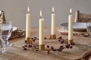 nkuku Tanu Mango Wood Beaded Candle Holder | Christmas Decorations | One Size | Brass & Ruby