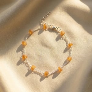 Raw Citrine Gemstone November Birthstone Sterling Silver Bracelet