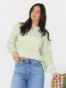 Daisy Street Stripe Knit Jumper - Green - XS