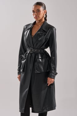 AKIRA Montanna Butter Luxe Everyday Trench Coat | Black | Size 2X