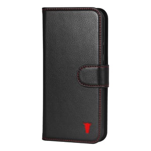 Google Pixel 9a Leather Wallet Case (with Stand Function) - Black with Red Detail
