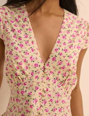 Cream and Pink Ditsy Floral Avery Mini Dress