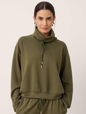 Drawstring Turtleneck Long Sleeve Top CIEL - Mossy Green / XXL
