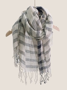 Linen Checkered Lightweight Scarf - Soft Gray / One Size