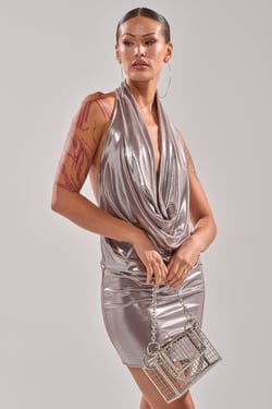 AKIRA Peekaboo Club Mini Dress In Silver | Size XL