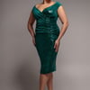 Goddiva Plus Sequin & Velvet Bardot Midi - Emerald Green