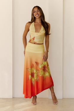 Starlit Petal Maxi Skirt Yellow