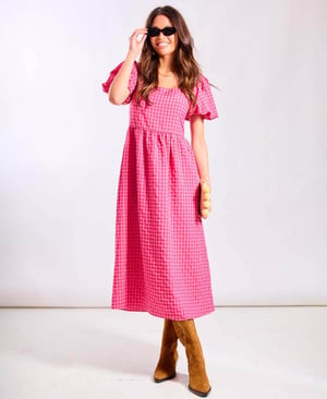 Pink Gingham Midi Dress - 20