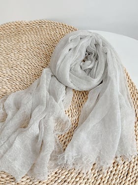 Wool Tencel Solid Ruched Lightweight Scarf - Light Gray / One Size