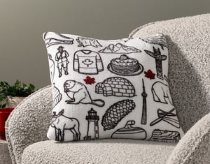 QE Home Welcome to Canada Square Cushion With Removable Insert, Scenic, GRS Certified, White, 18" x 18"