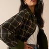 Brown and Green Tartan Collared Car Coat
