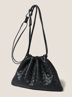 Sheepskin Woven Drawstring Commuter Tote - Black / One Size