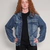 Peace' Laser Print Denim Jacket in Blue
