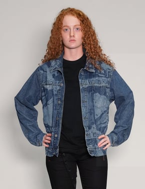 Peace' Laser Print Denim Jacket in Blue
