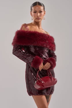 AKIRA Baby It's Cold Outside Fur Trim Sequin Mini Dress | Size 1X