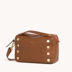 Hammitt Evan Crossbody Mahogany Pebble Brushed Gold Red Zip Sml