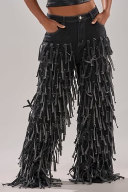 AKIRA Crazy For You Fringe Denim | Black | Size XL