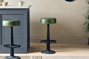 nkuku Narwana Leather Round Stool | Seating | One Size | Rich Green