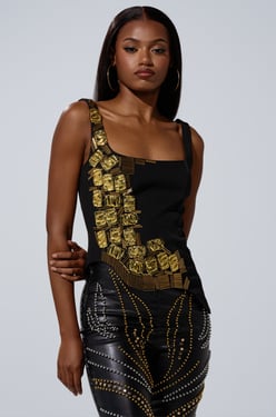 AKIRA Hand Beaded Lux Blouse | Black | Size 1X
