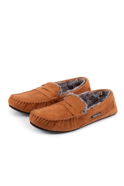 Weird Fish Hector Suede Style Moccasin Slippers Tan Size S