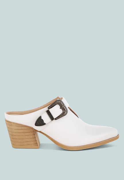 Holler Carved Buckle Statement Mules