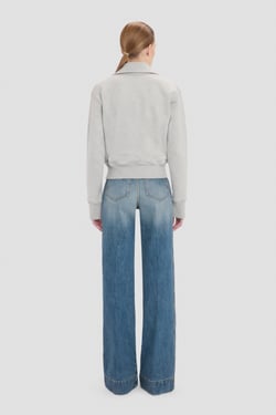 Victoria Beckham Half Zip Sweatshirt In Grey Marl - XS - Womens