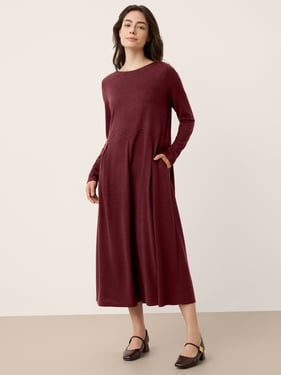 Wool Arc-Panel Sculpted Pleats Maxi Dress CALISTA - Raspberry Red / XXL