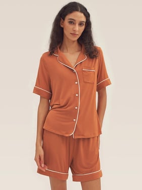 Short Sleeve Bamboo Pajama Set ODESSA - Halloween Orange / Tops / XXL