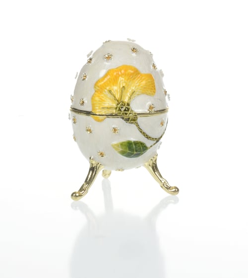 White with Yellow flower Music box Fur Elise by Beethoven Faberge Egg